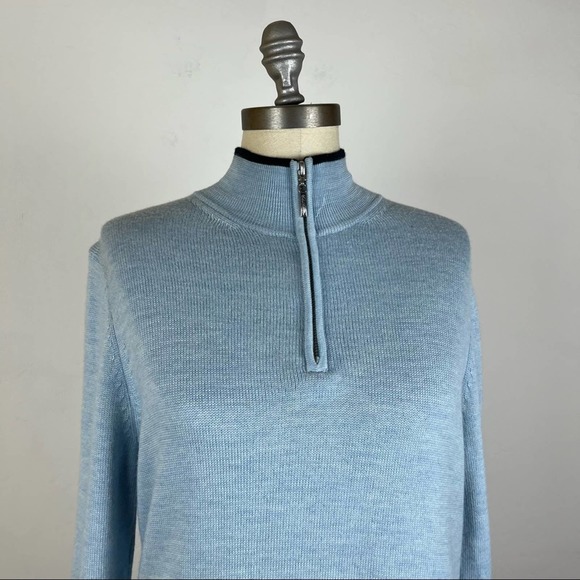 Brooks Brothers Sky Blue Merino Wool Quarter Zip Jacket - Picture 3 of 7